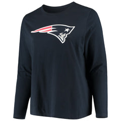 New England Patriots Women's Plus Size Primary Logo Long Sleeve Scoop Neck T-Shirt - Navy for sale