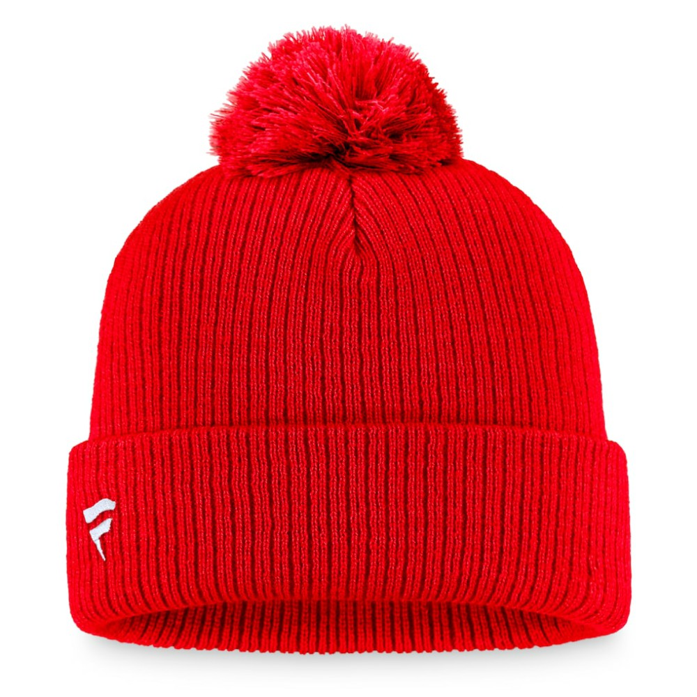 Detroit Red Wings Fanatics Primary Logo Cuffed Knit Hat with Pom Red
