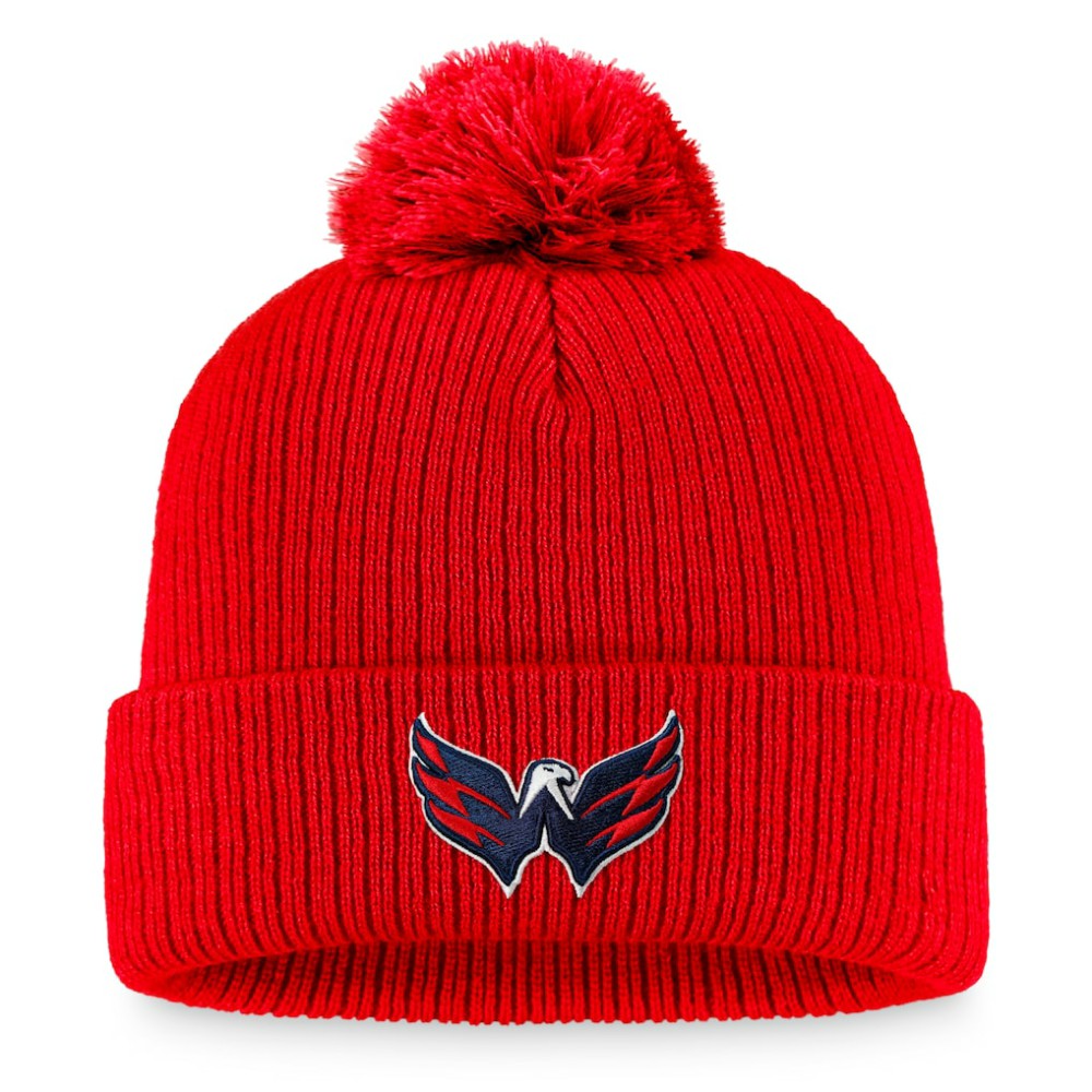Washington Capitals Fanatics Primary Logo Cuffed Knit Hat with Pom Red