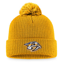 Nashville Predators Fanatics Primary Logo Cuffed Knit Hat with Pom Gold