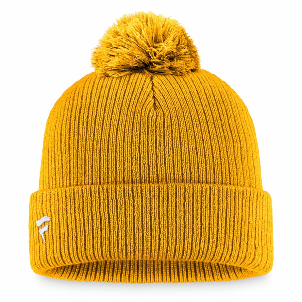 Nashville Predators Fanatics Primary Logo Cuffed Knit Hat with Pom Gold