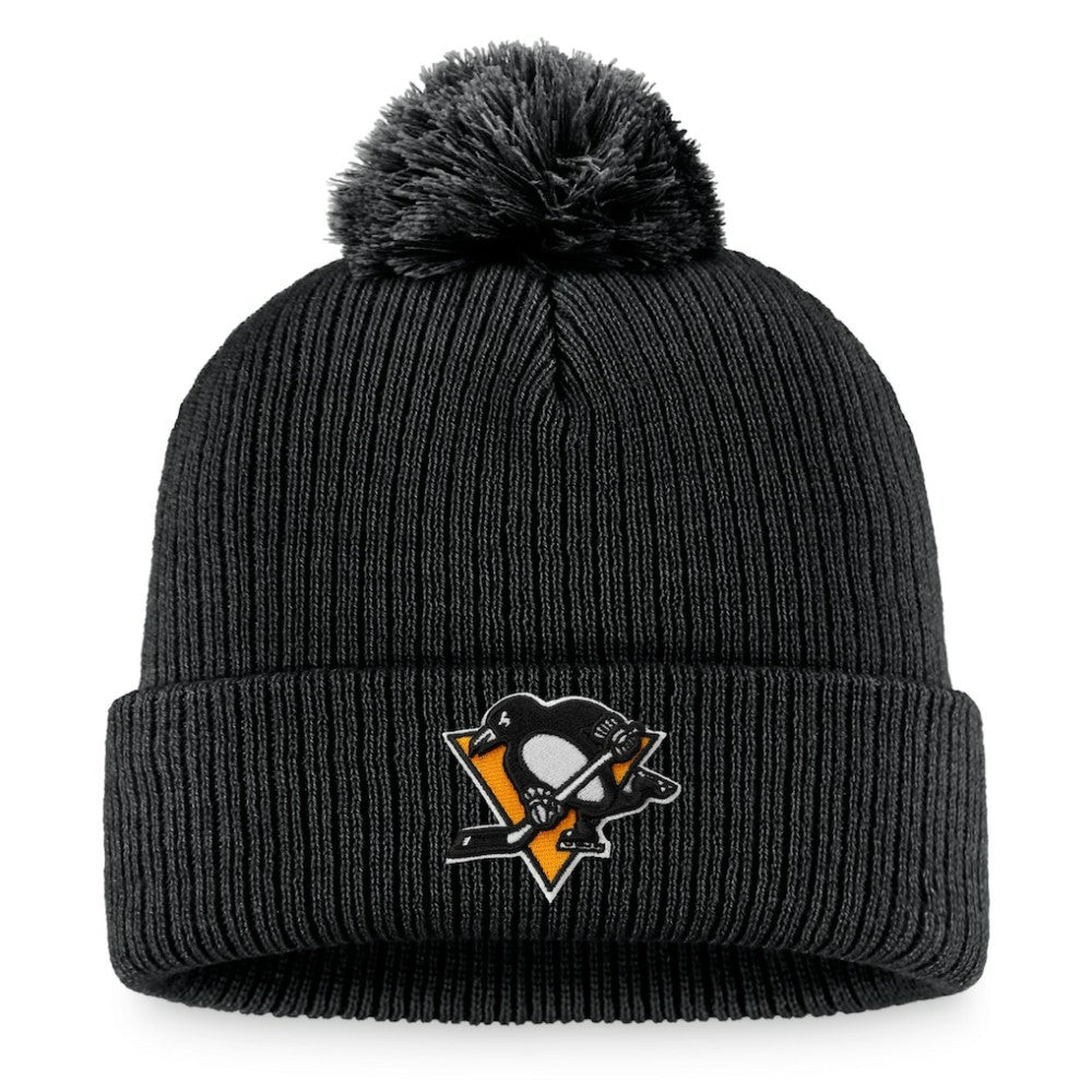 Pittsburgh Penguins Fanatics Primary Logo Cuffed Knit Hat with Pom Black