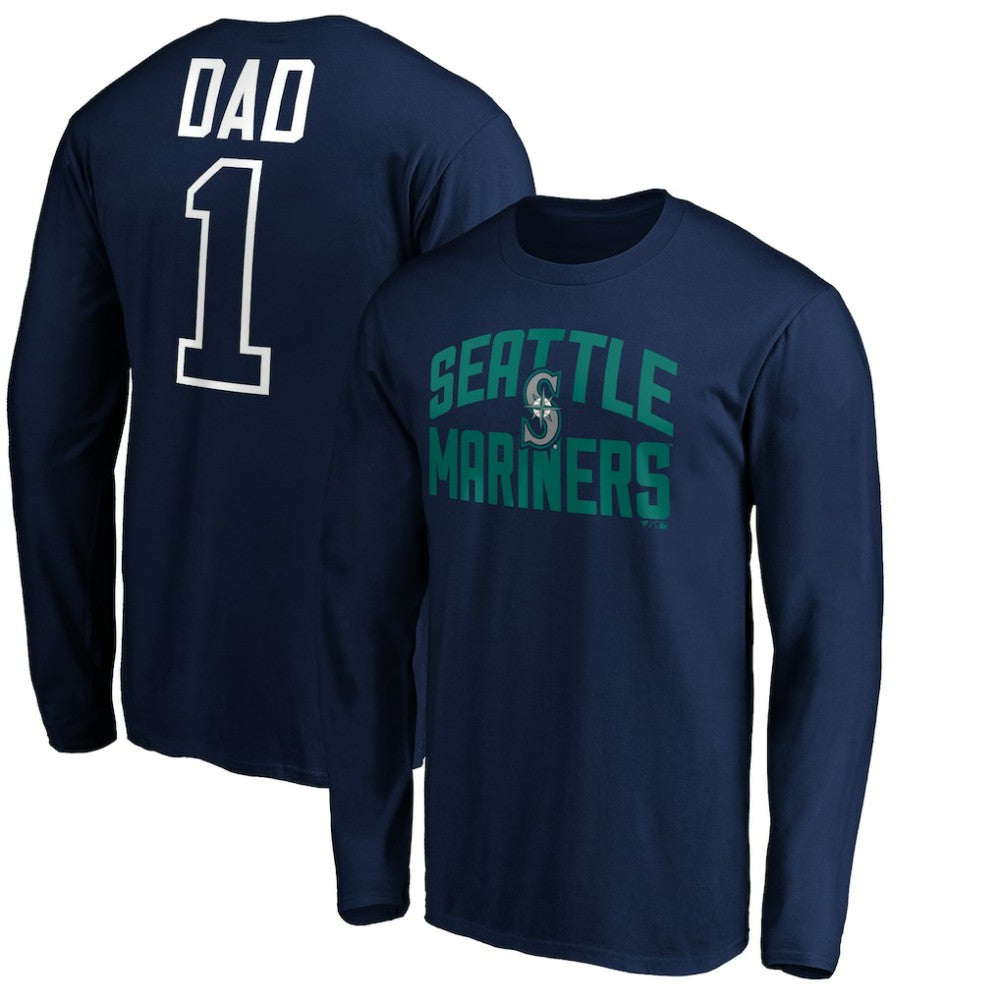 Seattle Mariners Father's Day #1 Dad Long Sleeve T-Shirt - Navy