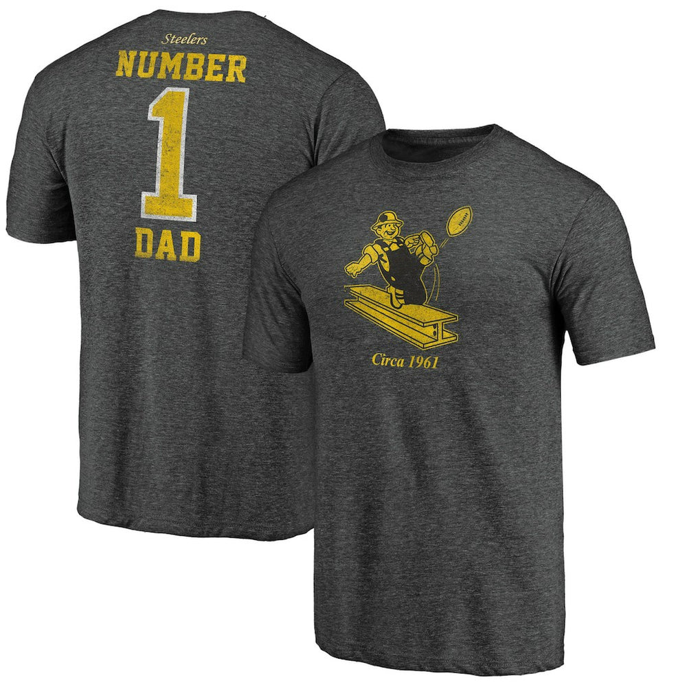 Pittsburgh Steelers #1 Dad Team Logo T-Shirt - Charcoal for sale