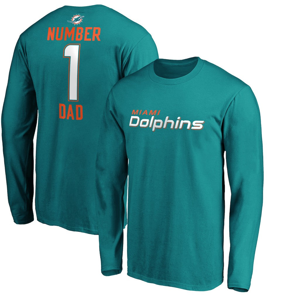Miami Dolphins #1 Dad Long Sleeve Team Logo T-Shirt - Aqua outlet