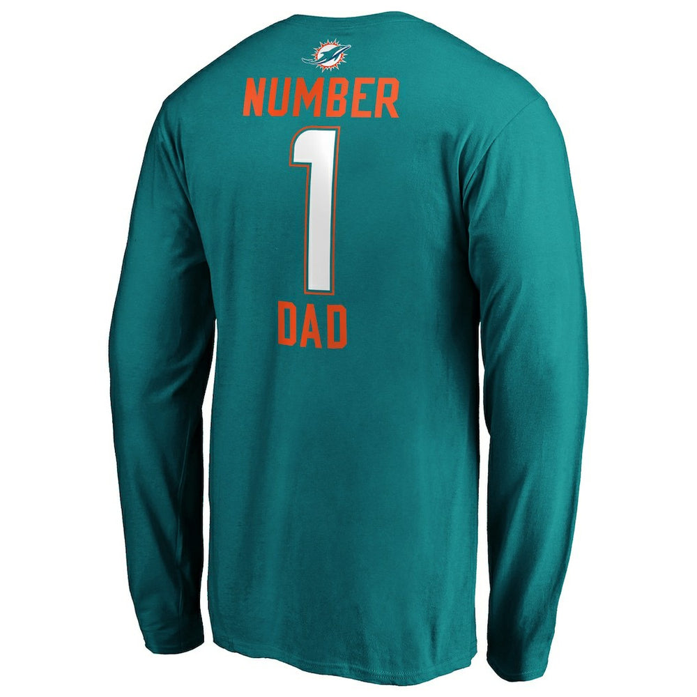 Miami Dolphins #1 Dad Long Sleeve Team Logo T-Shirt - Aqua outlet