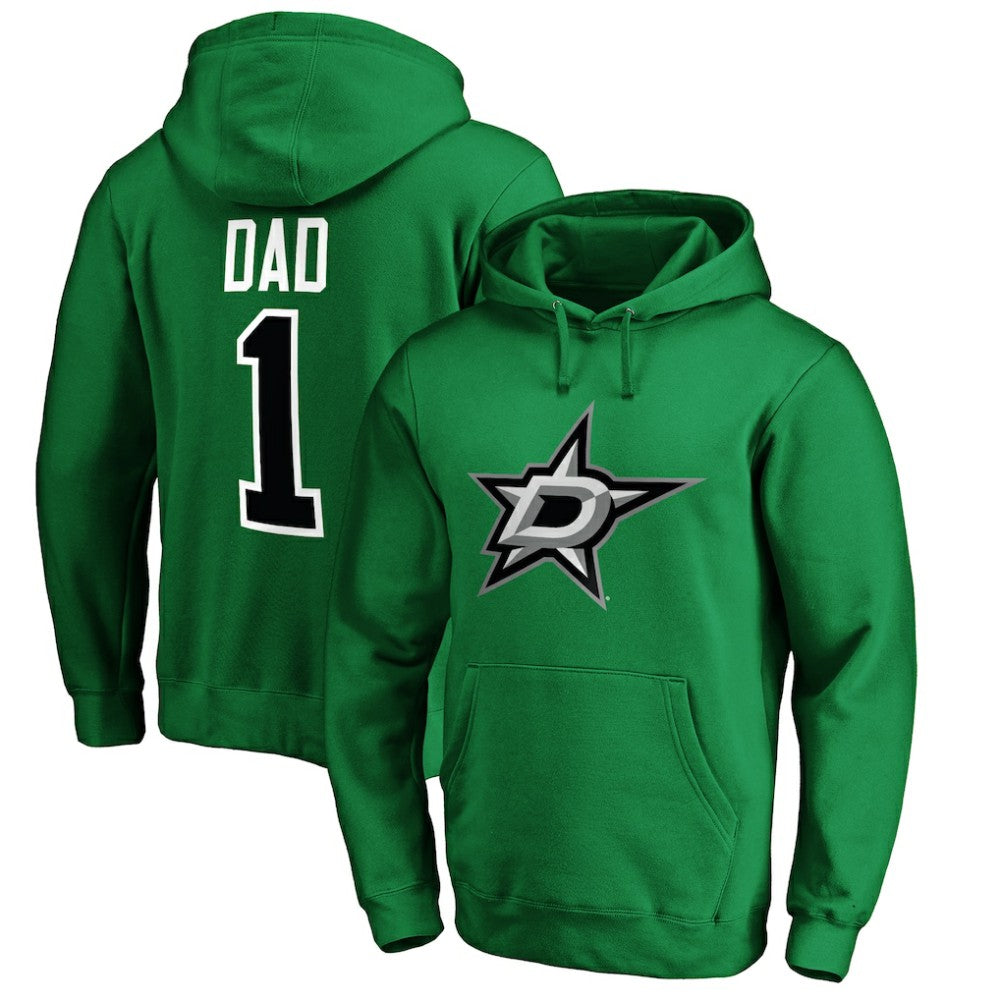 Dallas Stars #1 Dad Pullover Hoodie Kelly Green