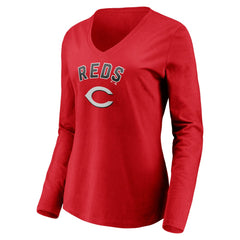 Cincinnati Reds Women's Personalized Winning Streak Name & Number Long Sleeve V-Neck T-Shirt - Red