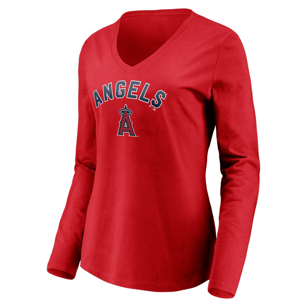 Los Angeles Angels Women's Personalized Winning Streak Name & Number Long Sleeve V-Neck T-Shirt - Red
