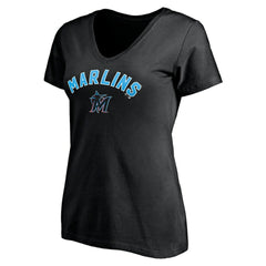 Miami Marlins Women's Personalized Winning Streak Name & Number V-Neck T-Shirt - Black