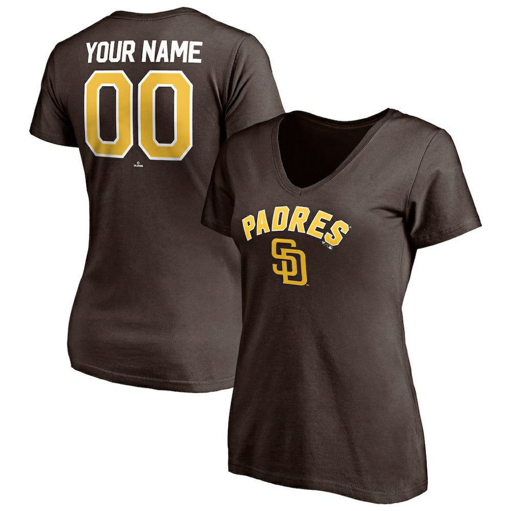 San Diego Padres Women's Personalized Winning Streak Name & Number V-Neck T-Shirt - Brown