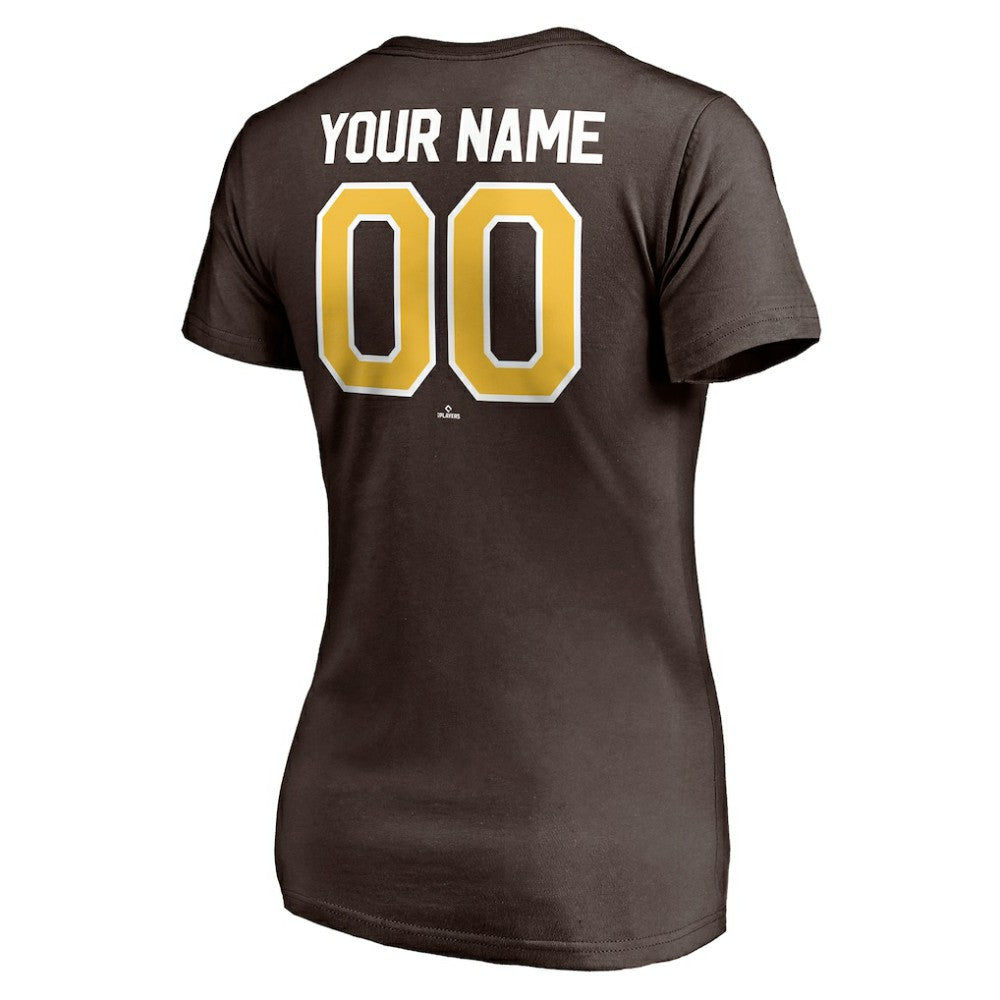 San Diego Padres Women's Personalized Winning Streak Name & Number V-Neck T-Shirt - Brown