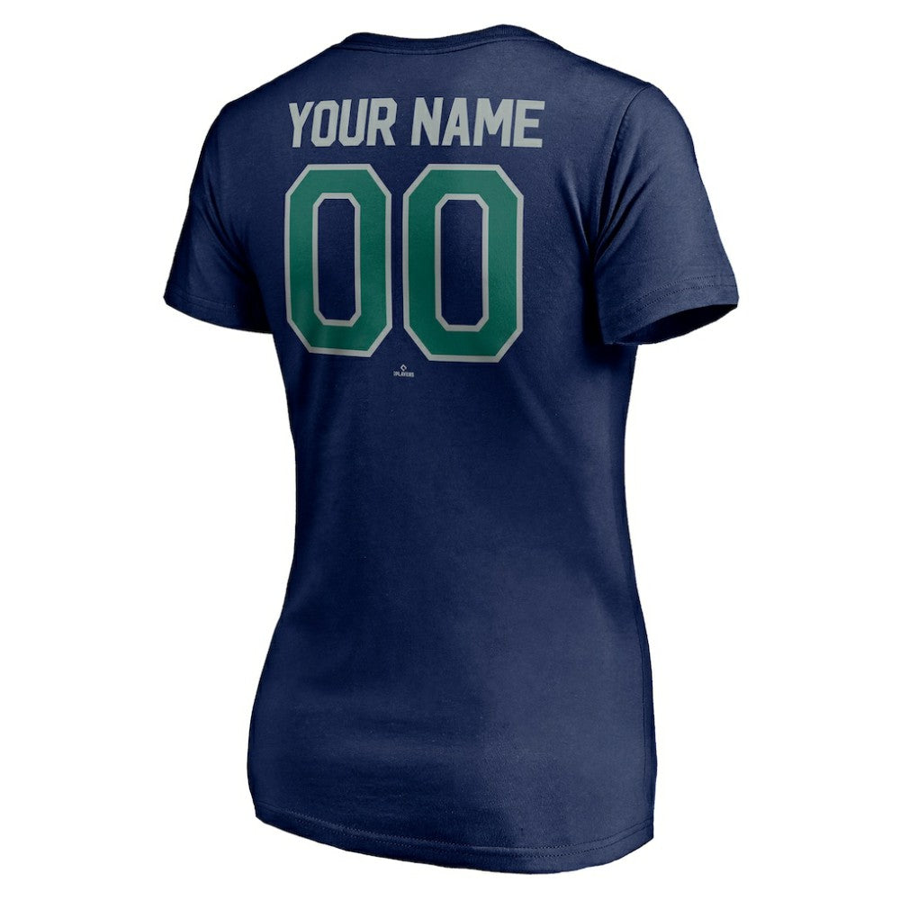 Seattle Mariners Women's Personalized Winning Streak Name & Number V-Neck T-Shirt - Navy