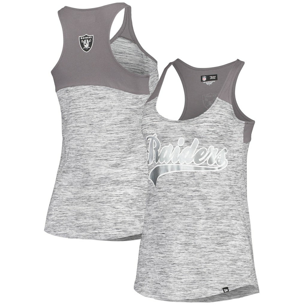 Las Vegas Raiders New Era Women's Space Dye Racerback Scoop Neck Tank Top - Silver/Black outlet