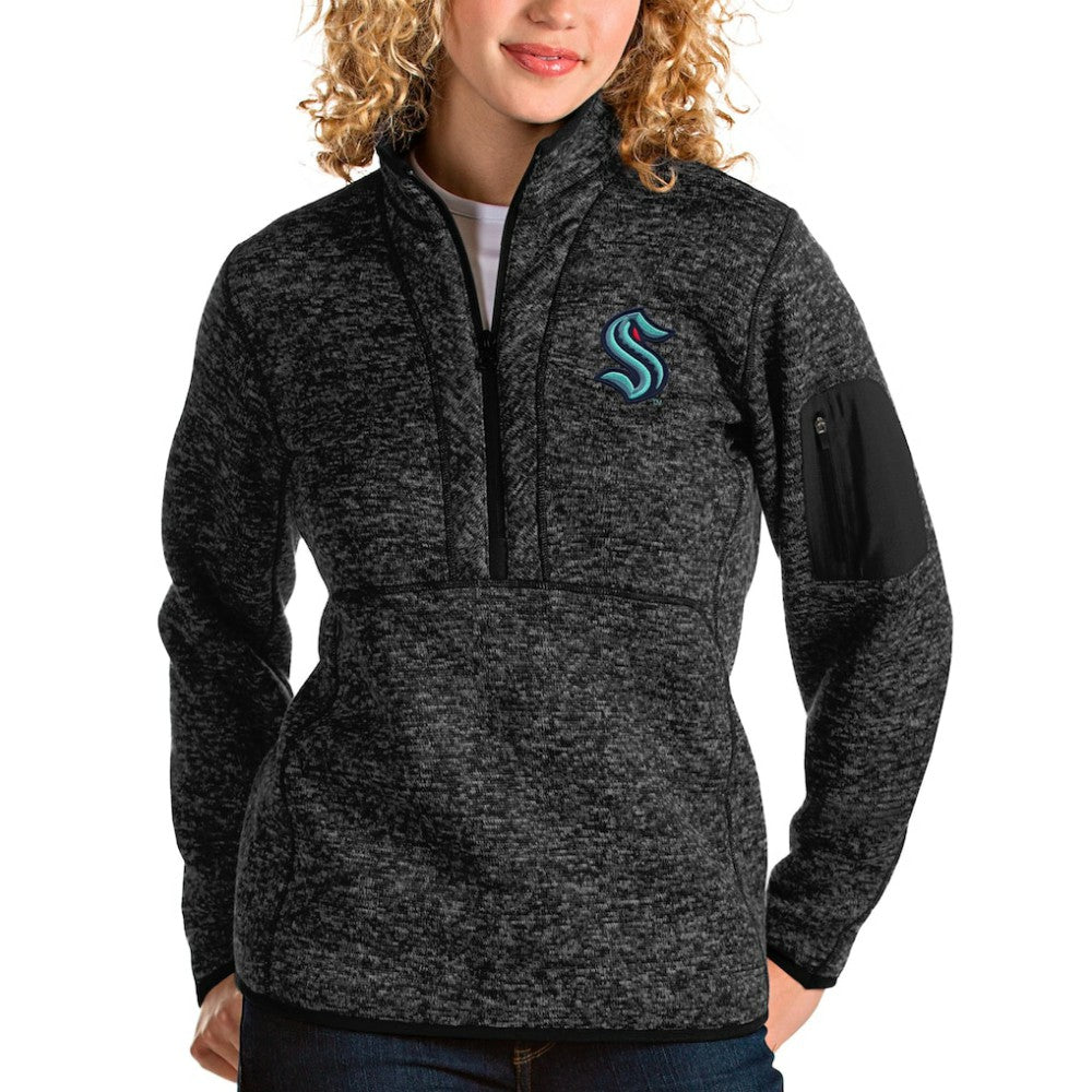 Seattle Kraken Antigua Women's Fortune Half-Zip Sweatshirt Heather Black