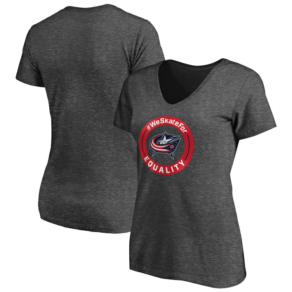 Columbus Blue Jackets Women's #WeSkateFor V-Neck T-Shirt Heather Gray