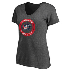 Columbus Blue Jackets Women's #WeSkateFor V-Neck T-Shirt Heather Gray
