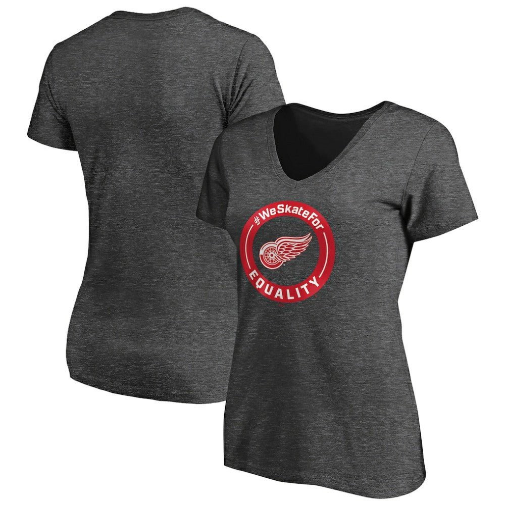 Detroit Red Wings Women's #WeSkateFor V-Neck T-Shirt Heather Gray