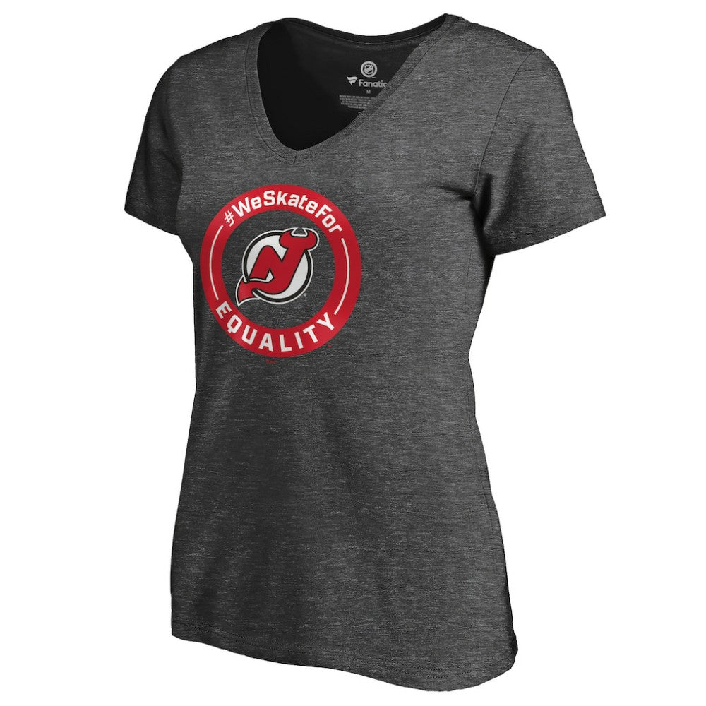 New Jersey Devils Women's #WeSkateFor V-Neck T-Shirt Heather Gray