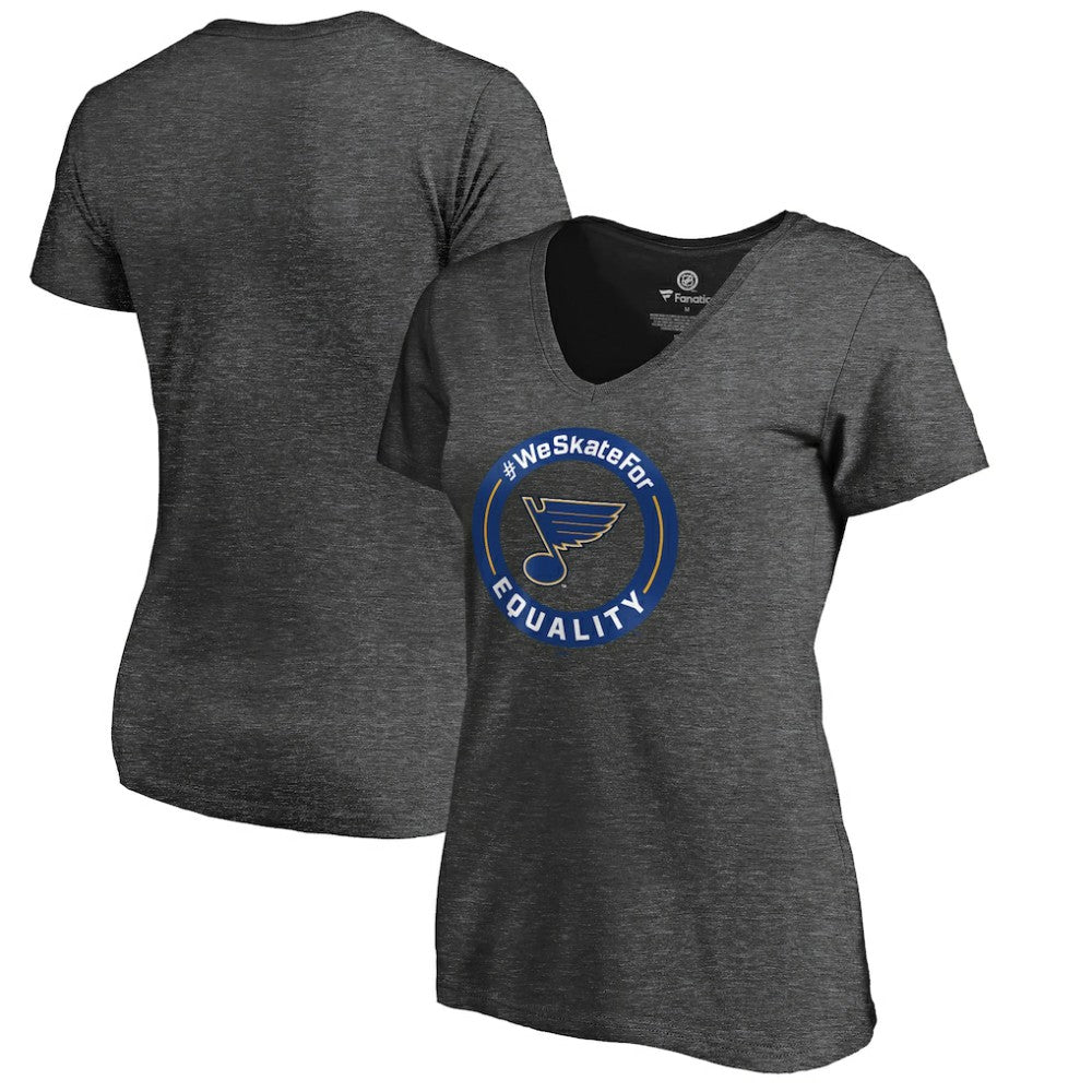 St. Louis Blues Women's #WeSkateFor V-Neck T-Shirt Heather Gray