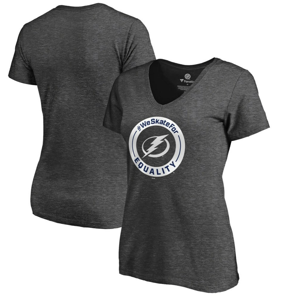 Tampa Bay Lightning Women's #WeSkateFor V-Neck T-Shirt Heather Gray