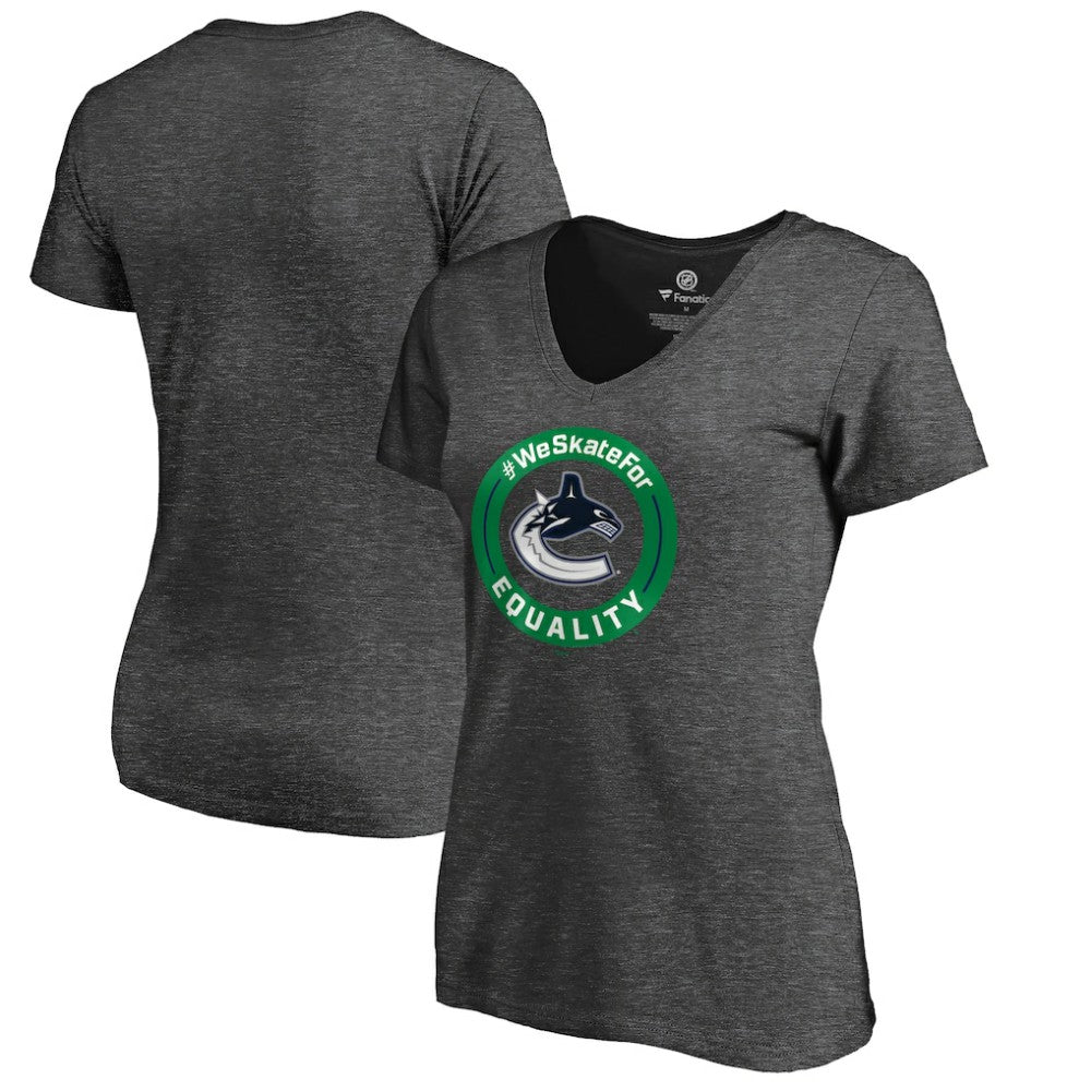 Vancouver Canucks Women's #WeSkateFor V-Neck T-Shirt Heather Gray