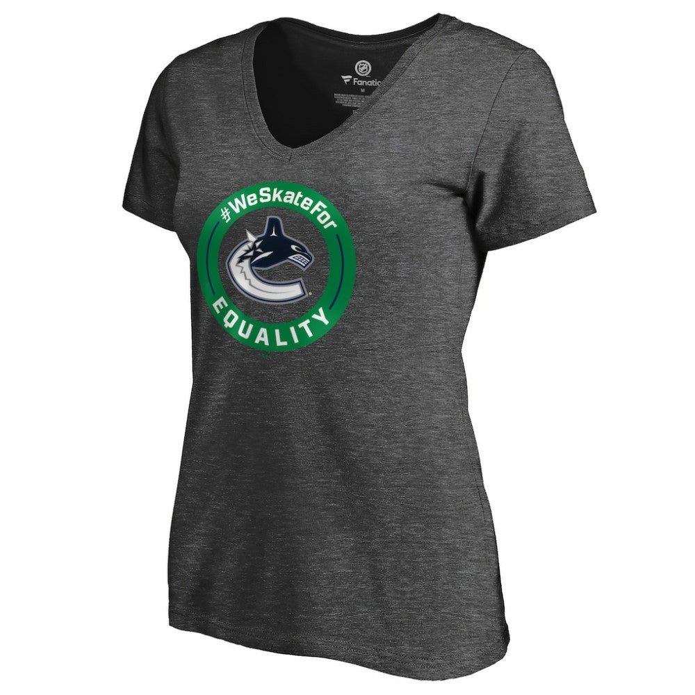 Vancouver Canucks Women's #WeSkateFor V-Neck T-Shirt Heather Gray