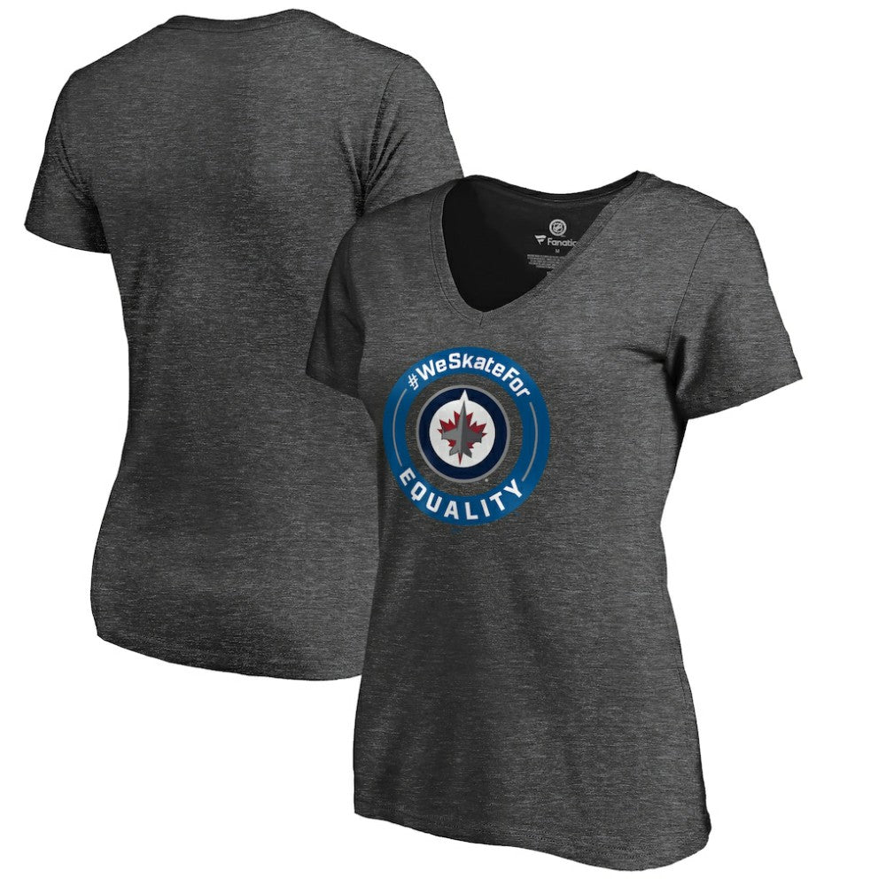 Winnipeg Jets Women's #WeSkateFor V-Neck T-Shirt Heather Gray