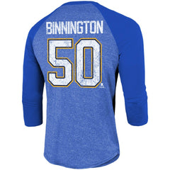 Jordan Binnington St. Louis Blues Fanatics Name & Number Tri-Blend Raglan 3/4-Sleeve T-Shirt Blue