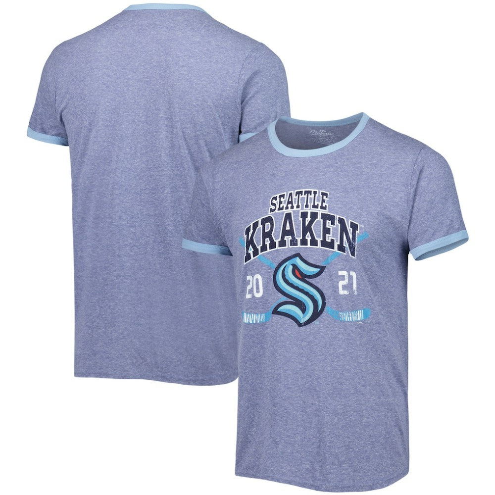 Seattle Kraken Fanatics Buzzer Beater Tri-Blend Ringer T-Shirt Heathered Deep Sea Blue