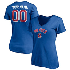 Atlanta Braves Women's Cooperstown Winning Streak Personalized Name & Number V-Neck T-Shirt - Royal