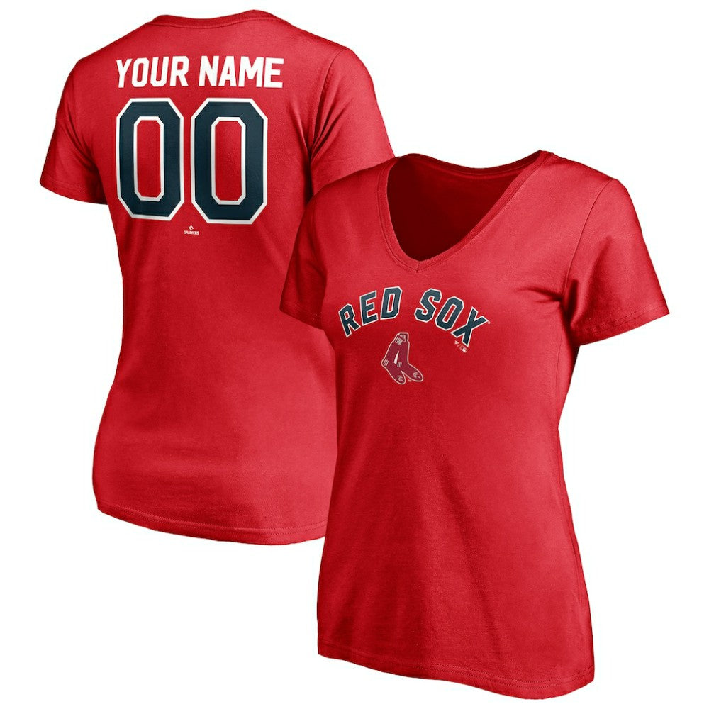 Boston Red Sox Women's Cooperstown Winning Streak Personalized Name & Number V-Neck T-Shirt - Red
