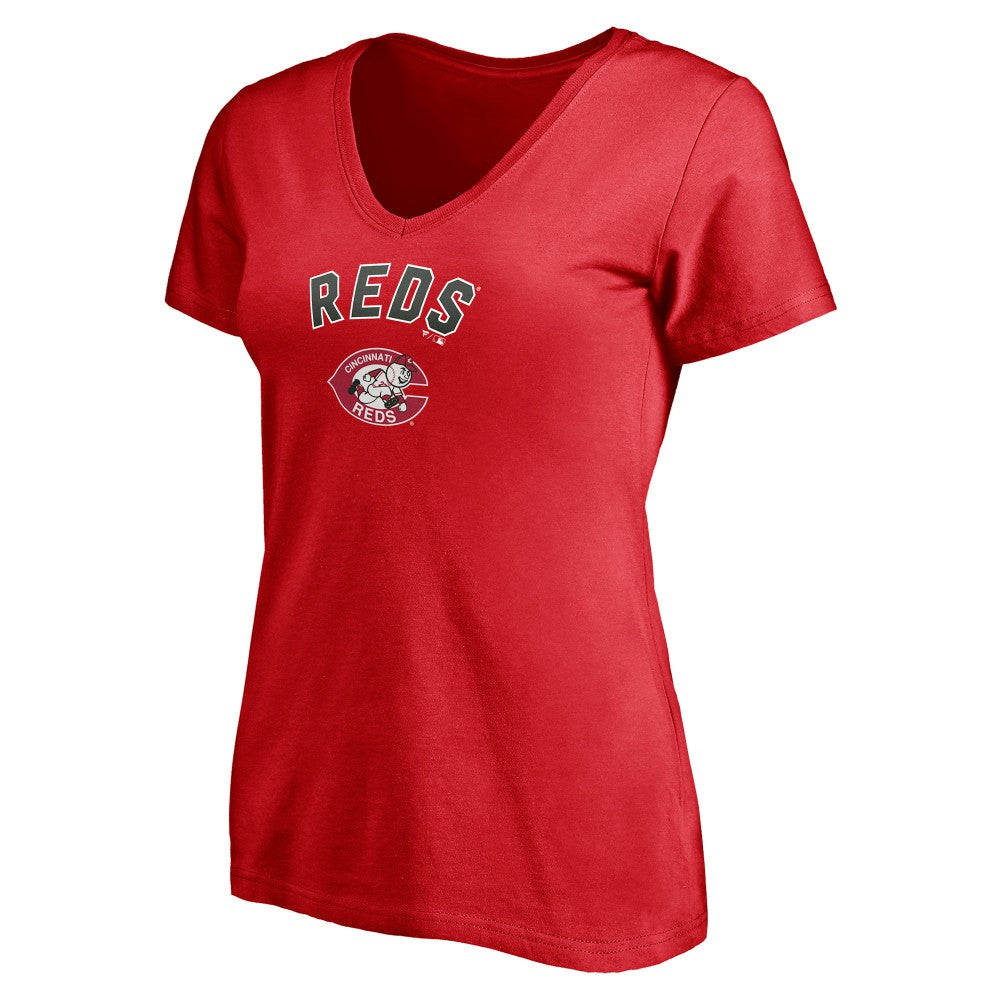 Cincinnati Reds Women's Cooperstown Winning Streak Personalized Name & Number V-Neck T-Shirt - Red