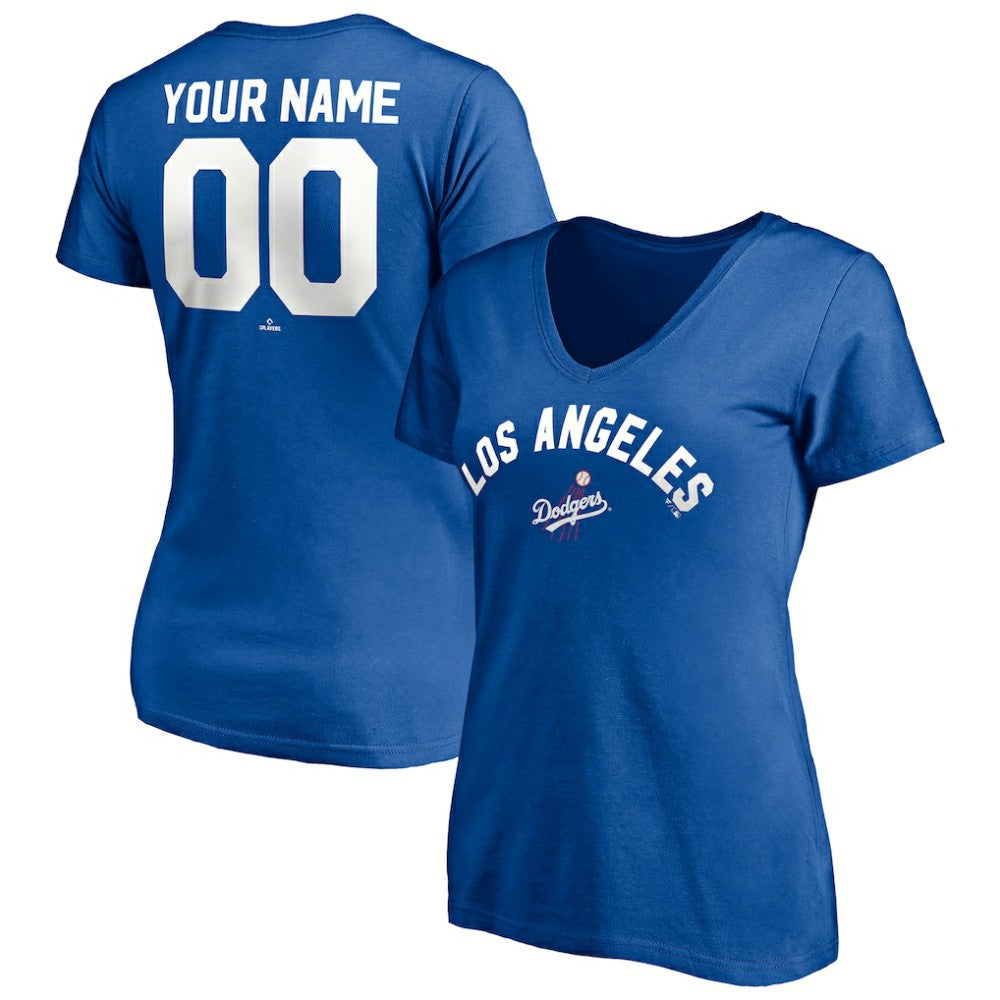 Los Angeles Dodgers Women's Cooperstown Winning Streak Personalized Name & Number V-Neck T-Shirt - Royal