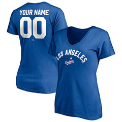 Los Angeles Dodgers Women's Cooperstown Winning Streak Personalized Name & Number V-Neck T-Shirt - Royal