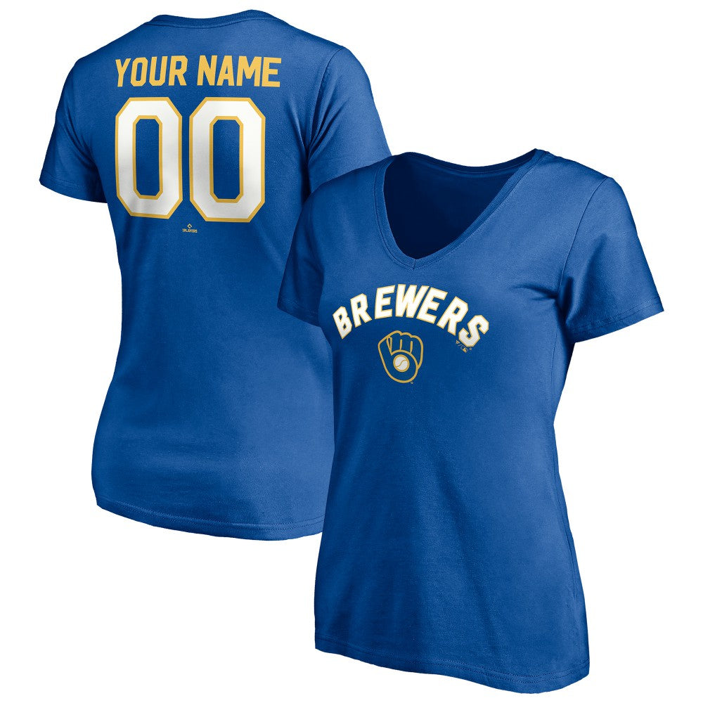 Milwaukee Brewers Women's Cooperstown Winning Streak Personalized Name & Number V-Neck T-Shirt - Royal