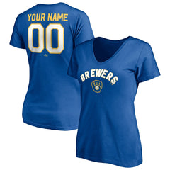 Milwaukee Brewers Women's Cooperstown Winning Streak Personalized Name & Number V-Neck T-Shirt - Royal
