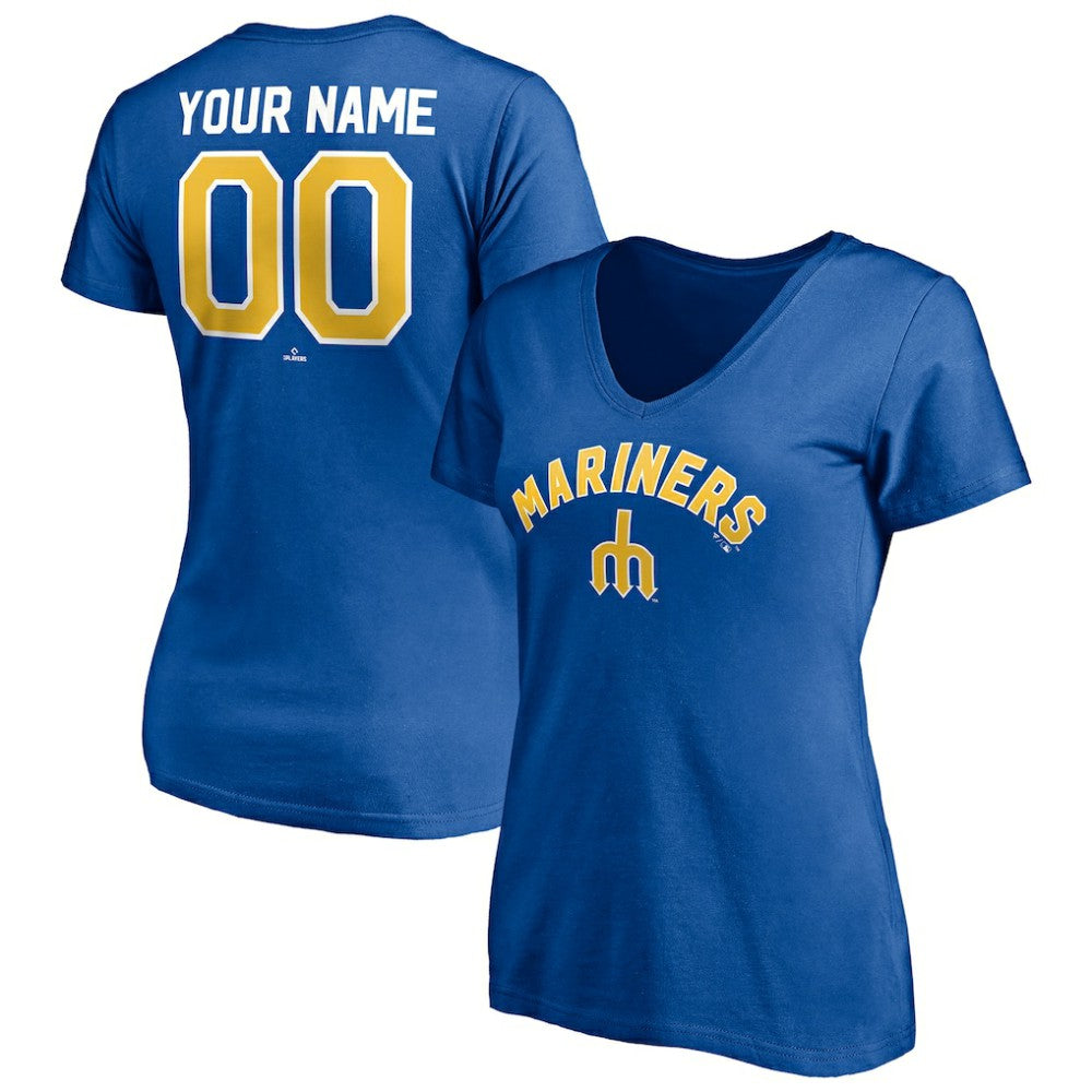 Seattle Mariners Women's Cooperstown Winning Streak Personalized Name & Number V-Neck T-Shirt - Royal