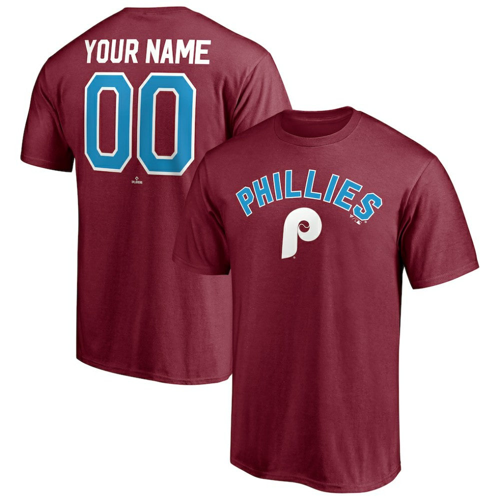Philadelphia Phillies Cooperstown Winning Streak Alternate Personalized Name & Number T-Shirt - Burgundy