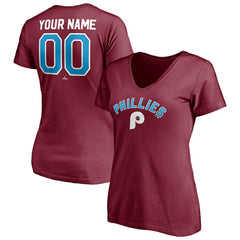 Philadelphia Phillies Women's Cooperstown Winning Streak Alternate Personalized Name & Number V-Neck T-Shirt - Burgundy