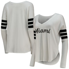 Miami Marlins Tiny Turnip Women's Jalynne Jersey Tri-Blend Long Sleeve V-Neck T-Shirt - White