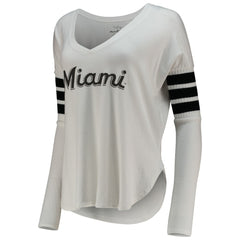Miami Marlins Tiny Turnip Women's Jalynne Jersey Tri-Blend Long Sleeve V-Neck T-Shirt - White