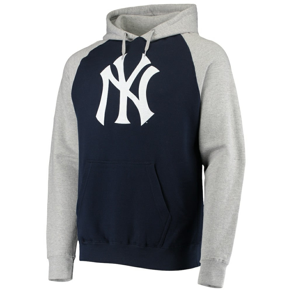 New York Yankees Stitches Raglan Pullover Hoodie - Heathered Gray/Navy