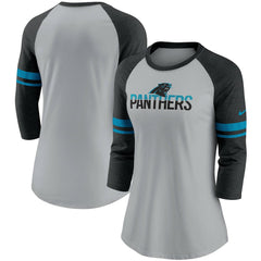 Carolina Panthers Women's Stripe Mesh Nickname Tri-Blend 3/4-Sleeve T-Shirt - Heathered Gray/Black | Nike for sale