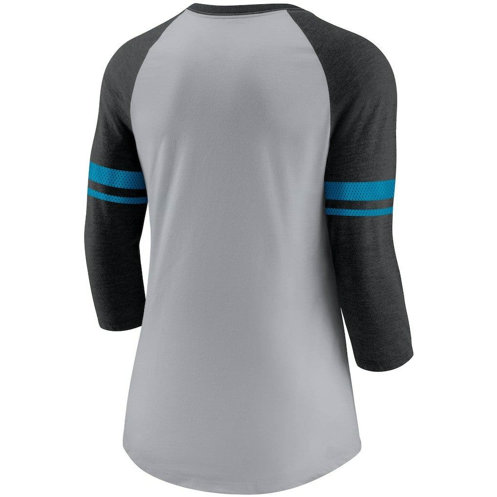 Carolina Panthers Women's Stripe Mesh Nickname Tri-Blend 3/4-Sleeve T-Shirt - Heathered Gray/Black | Nike for sale
