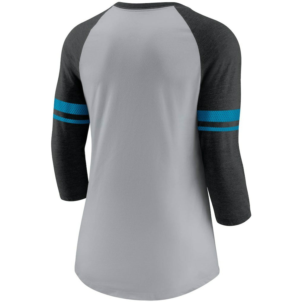 Carolina Panthers Women's Stripe Mesh Nickname Tri-Blend 3/4-Sleeve T-Shirt - Heathered Gray/Black | Nike for sale