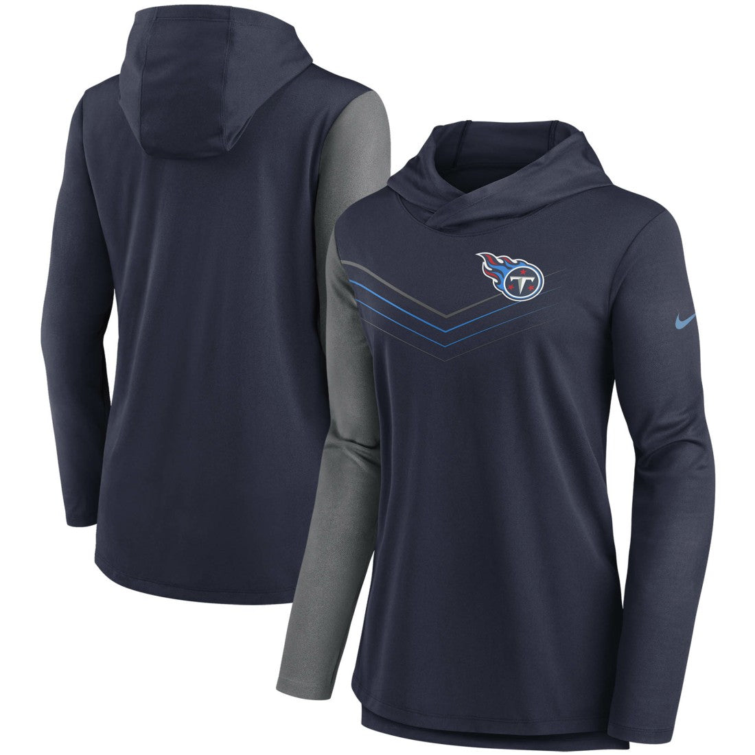 Tennessee Titans Women's Chevron Hoodie Performance Long Sleeve T-Shirt - Navy/Heathered Charcoal | Nike for sale