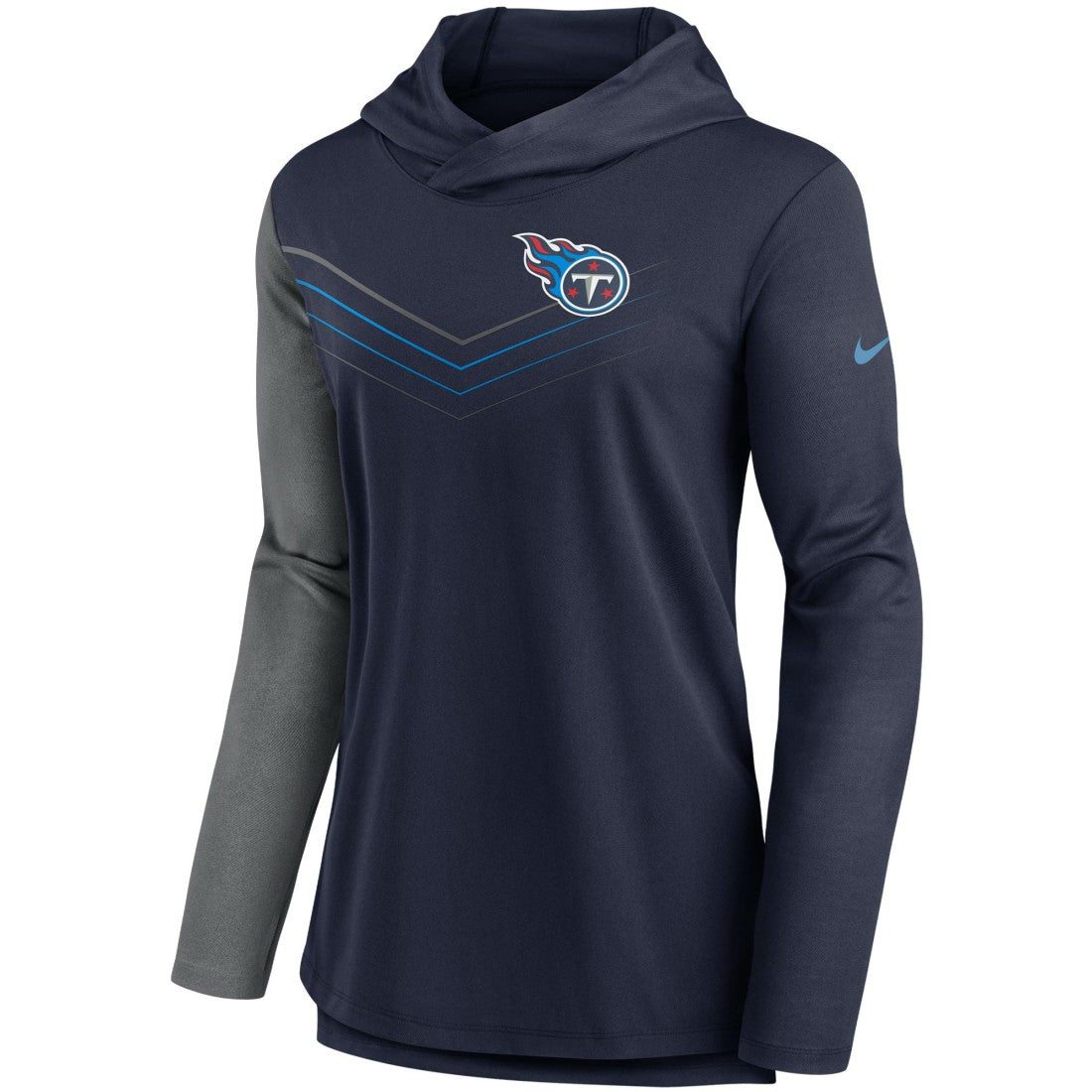 Tennessee Titans Women's Chevron Hoodie Performance Long Sleeve T-Shirt - Navy/Heathered Charcoal | Nike for sale