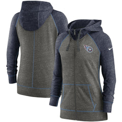 Tennessee Titans Women's Gym Vintage Raglan Full-Zip Hoodie - Heathered Charcoal/Navy | Nike on sale