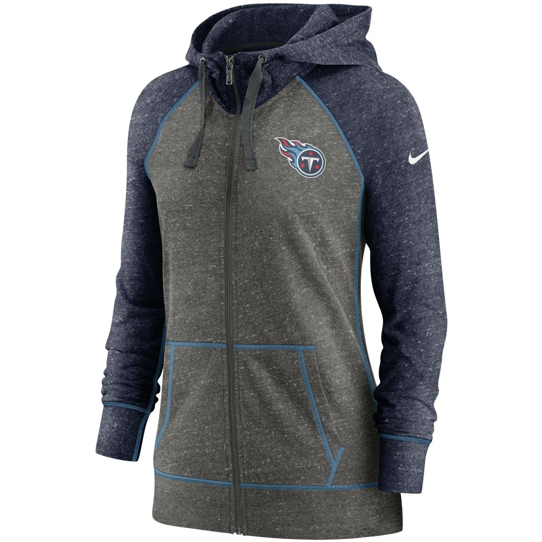 Tennessee Titans Women's Gym Vintage Raglan Full-Zip Hoodie - Heathered Charcoal/Navy | Nike on sale